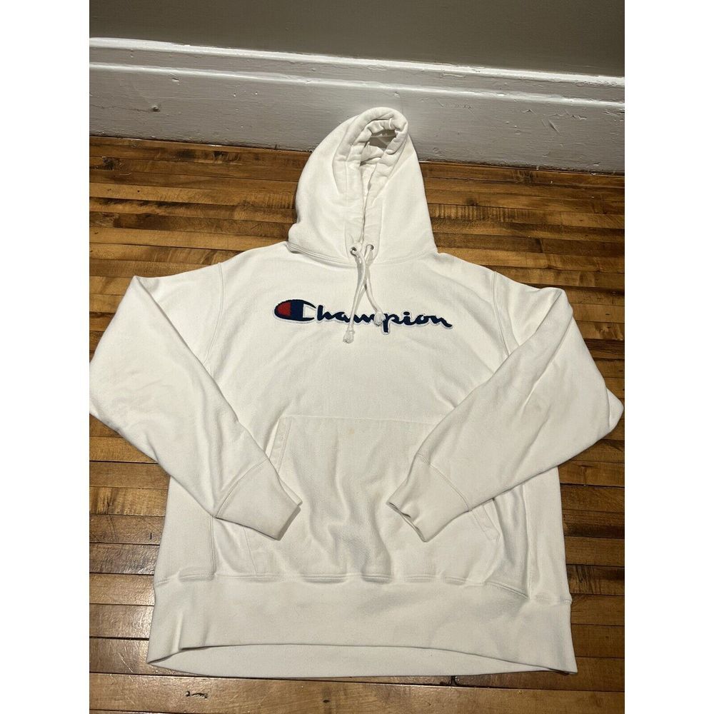 Champion Authentic Reverse Weave Mens‎ White Hoodie size Small